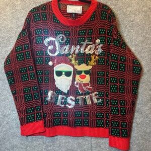 Unisex Ugly Christmas Sweater Santa’s Bestie Rudolf Sequins 3D Festive 3XL